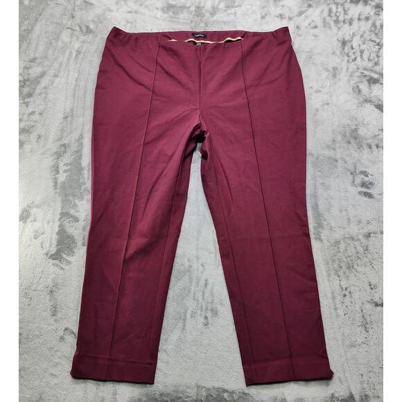 Lands End Pants Womens 24W Red Burgundy Pull On Front Seam Mid Rise Slim Leg - Picture 1 of 13